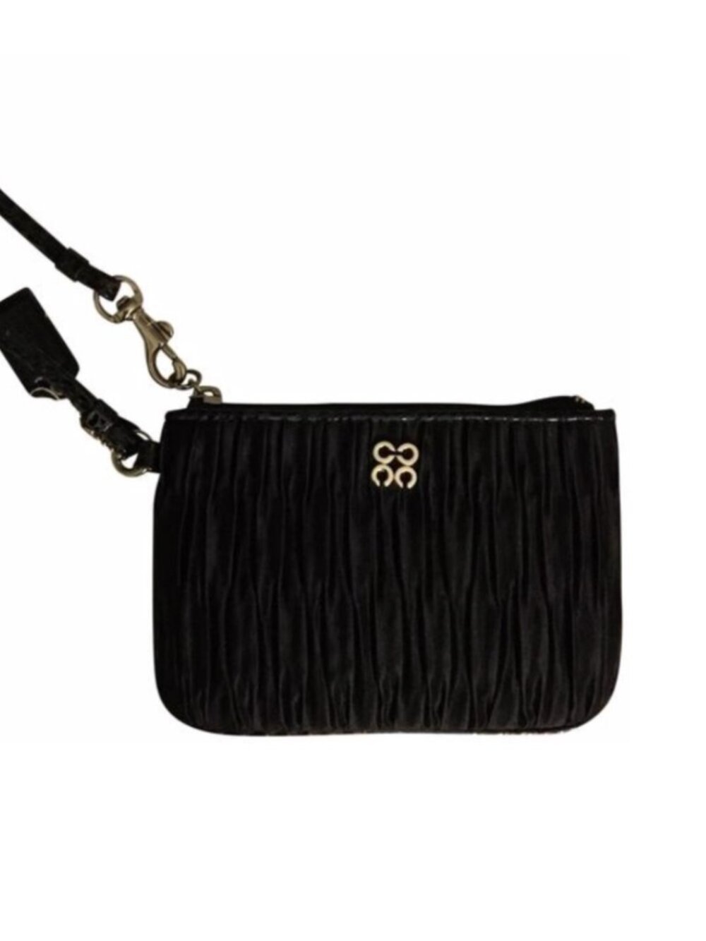 Coach Black Satin Pleated Leather Trim Wristlet